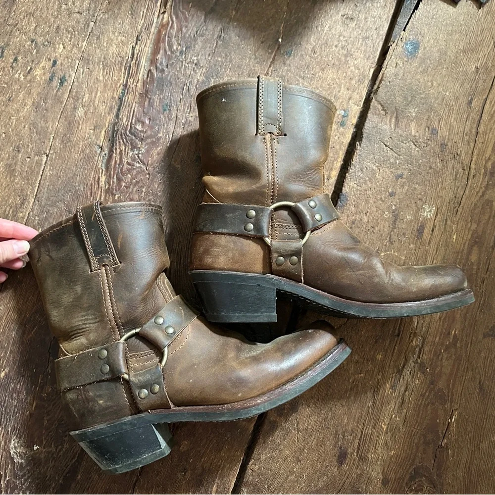 Frye Brown Harness Leather Ankle Boots